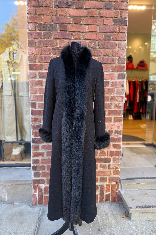 MARVIN RICHARDS Long Wool Coat with Fur Trim / S