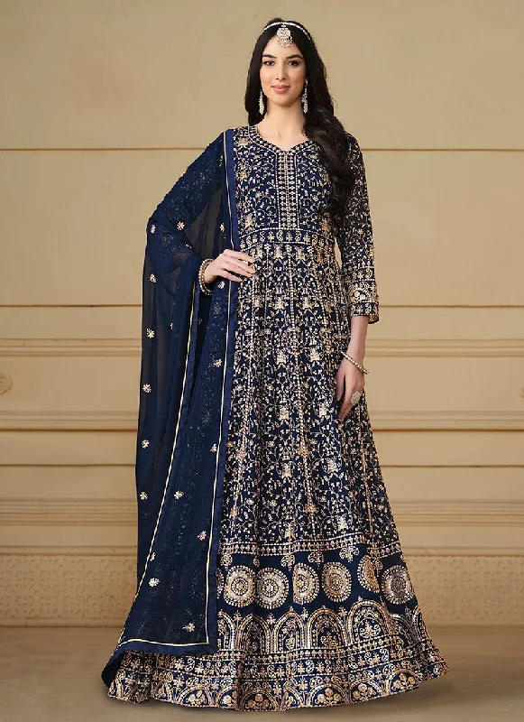 Navy Blue Sequence Embroidery Georgette Anarkali Suit