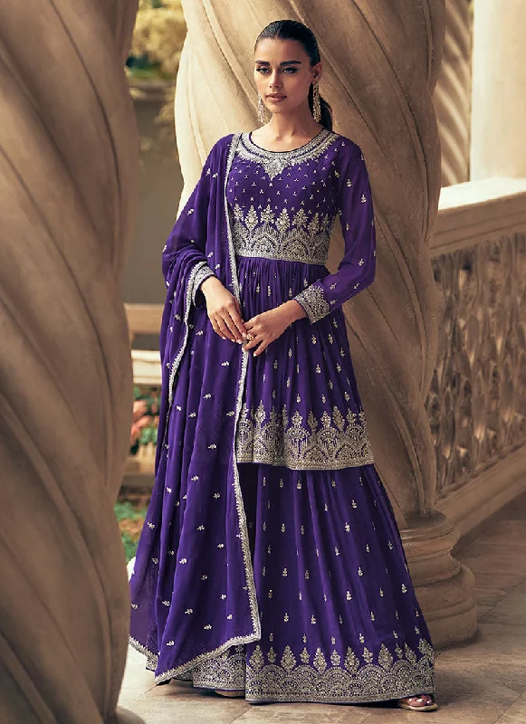 Purple Reshamkari Embroidered Wedding Lehenga Kurti And Dupatta