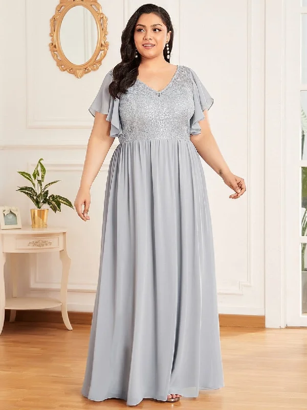 Plus Size Elegant V-Neck Floor Length Lace Mother of the Bride Dress