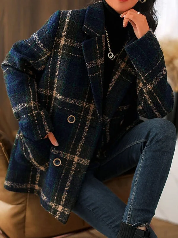 Checkered Pattern Wool Coat