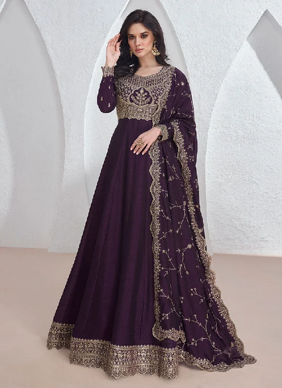 Purple Sequence Embroidery Anarkali Gown With Dupatta