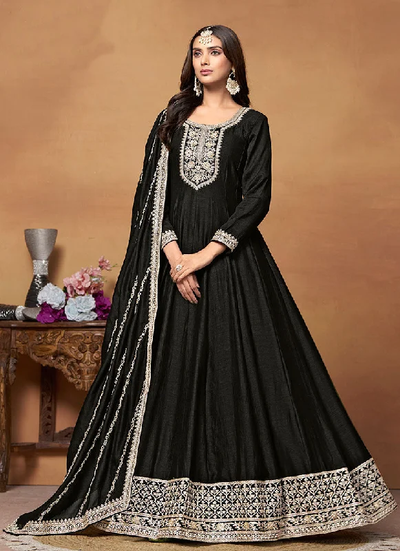 Black Embroidered Wedding Wear Anarkali Suit