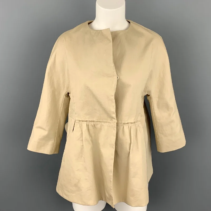 MARNI Size 4 Beige Cotton Ruched Waist Jacket