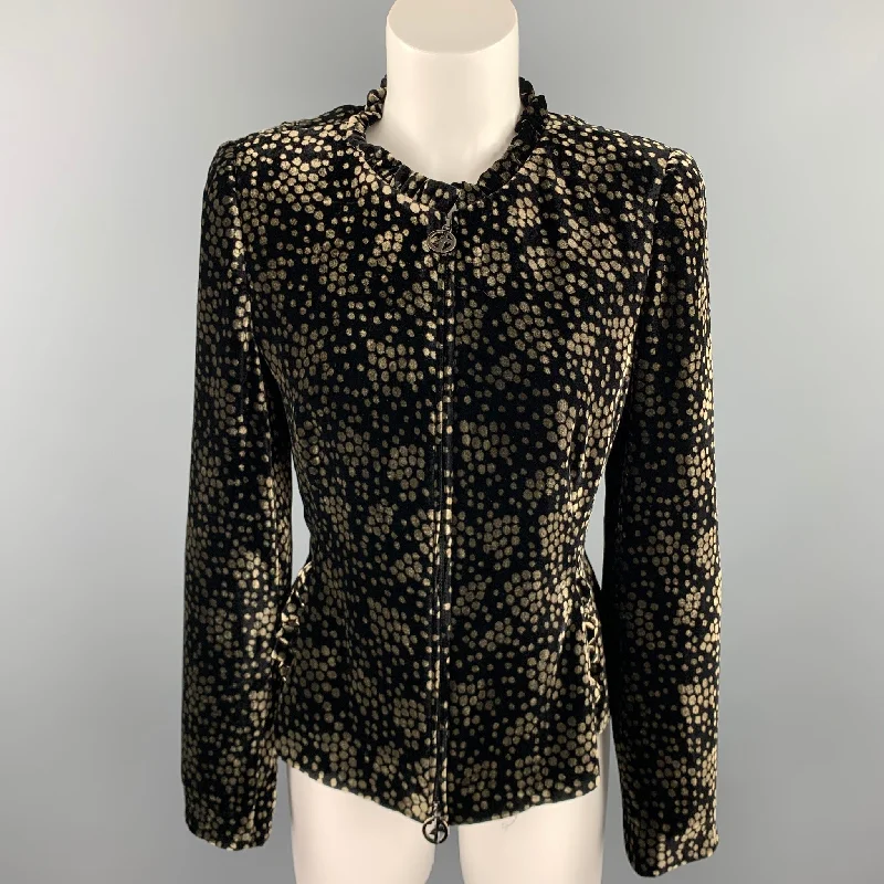 GIORGIO ARMANI Size 8 Black & Gold Dot Print Velvet Jacket