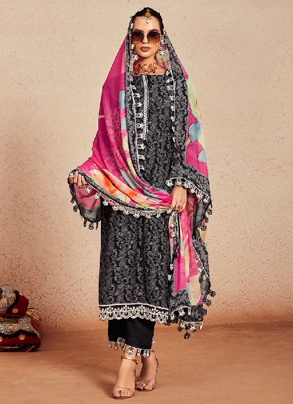 Black And Pink Multicoloured Dori Work Pakistani Salwar Kameez Suit